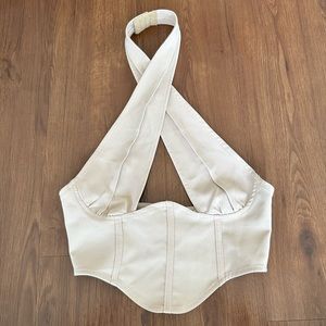 Nude/beige cross-neck corset top